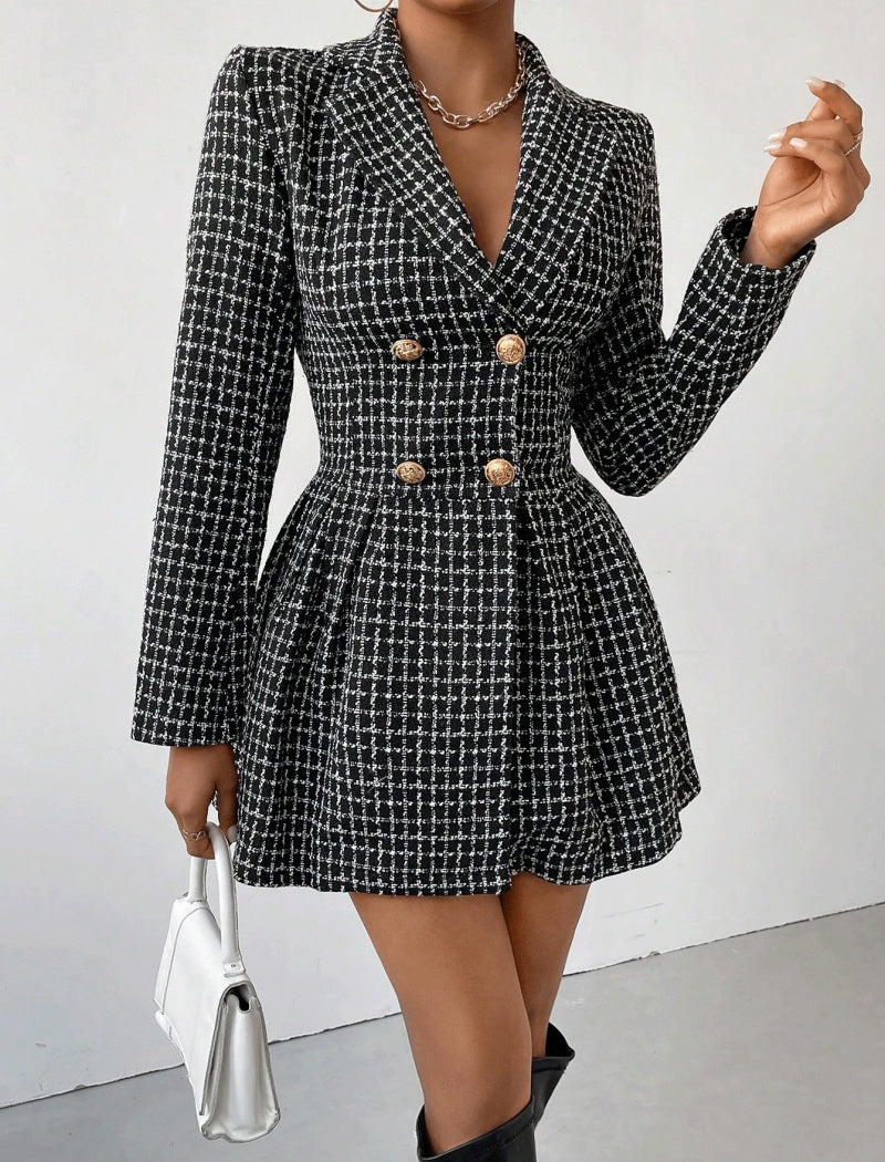 Plaid Double-Breasted Mini Dress