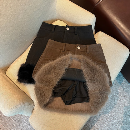 Fur Trim Mini Skirt with High-Waist Fit