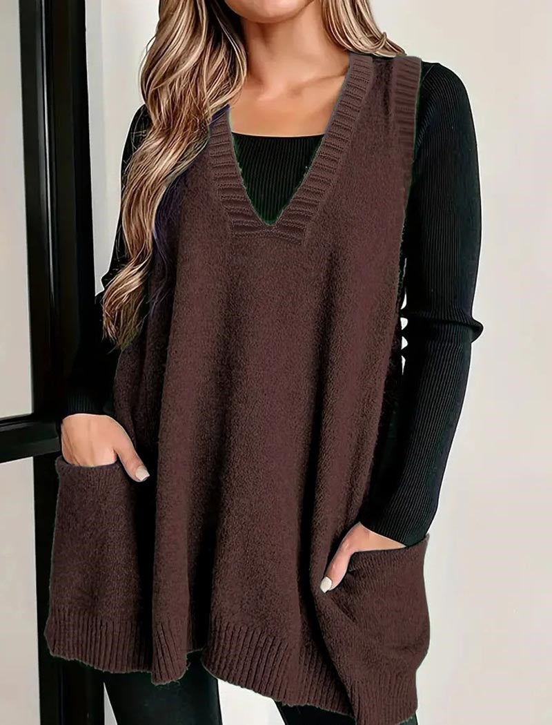 Sleeveless Knit Tunic with Front Pockets