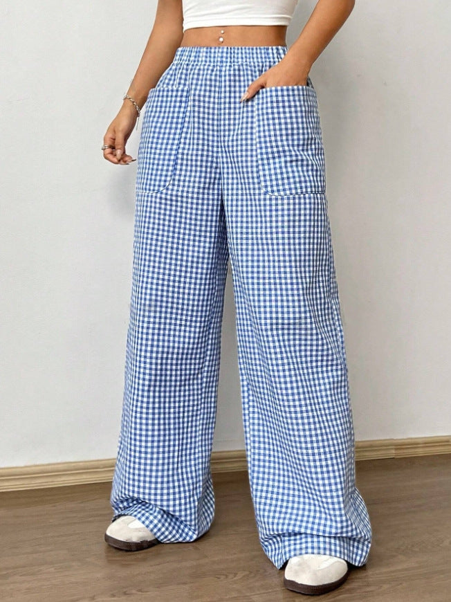 Elastic Striped Wide-Leg Pants