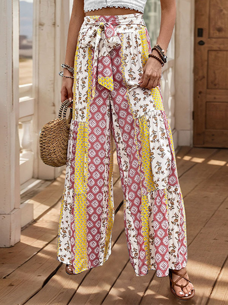 Bohemian Wide-Leg Belted Pants