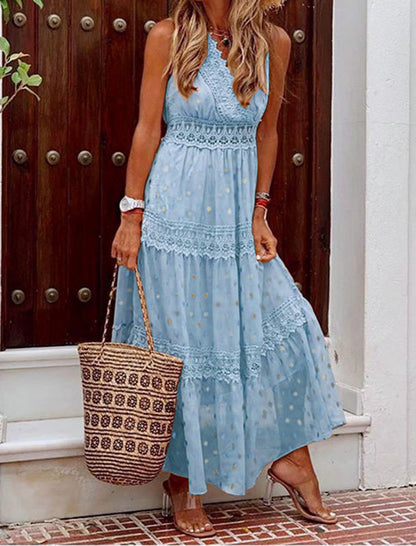 Lace Tiered V-Neck Maxi Dress