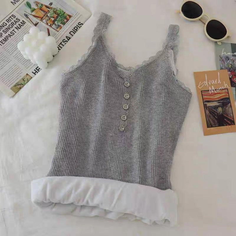 Buttoned Ribbed Cami Tank Top