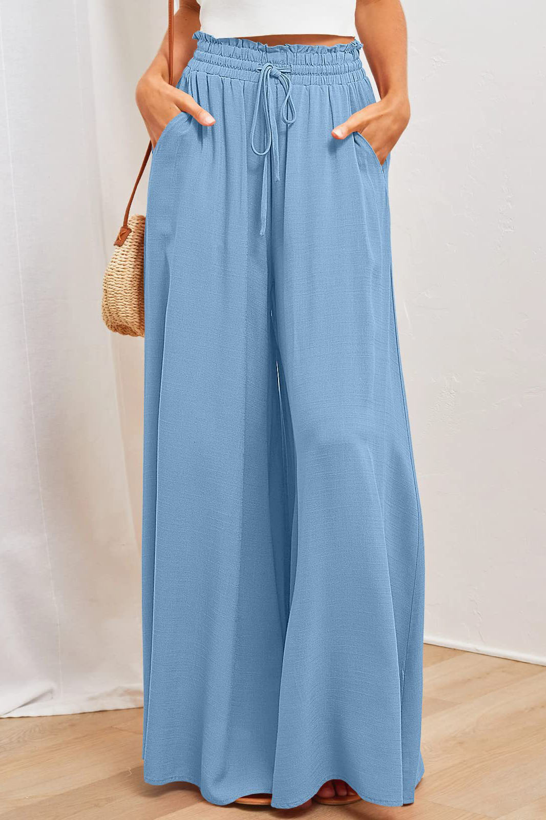 Wide-Leg Drawstring Pants