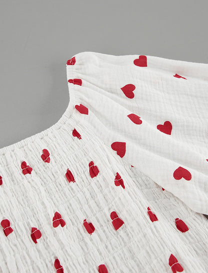 Heart Print Slit Long Sleeve Nightgown