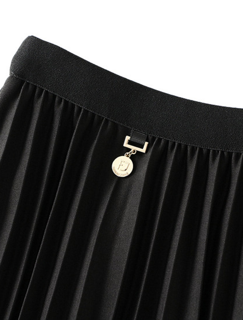 Pleated Midi Skirt with Layered Hem