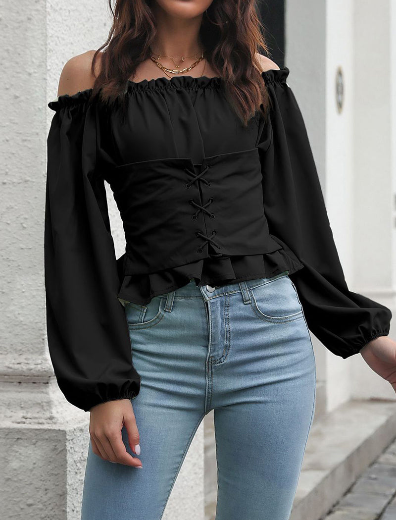 Off-Shoulder Lantern Sleeve Cropped Top