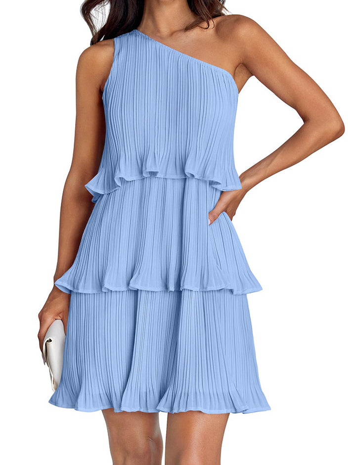 Pleated One-Shoulder Dress