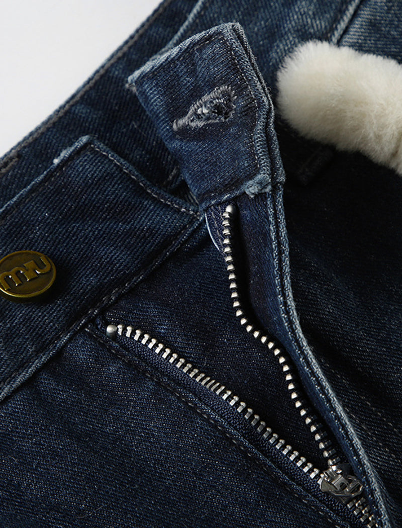 Patchwork Faux Fur Denim Shorts