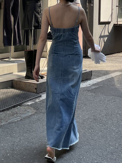 Spaghetti Strap Denim Maxi Dress