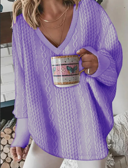 Oversized Cable-Knit V-Neck Sweater