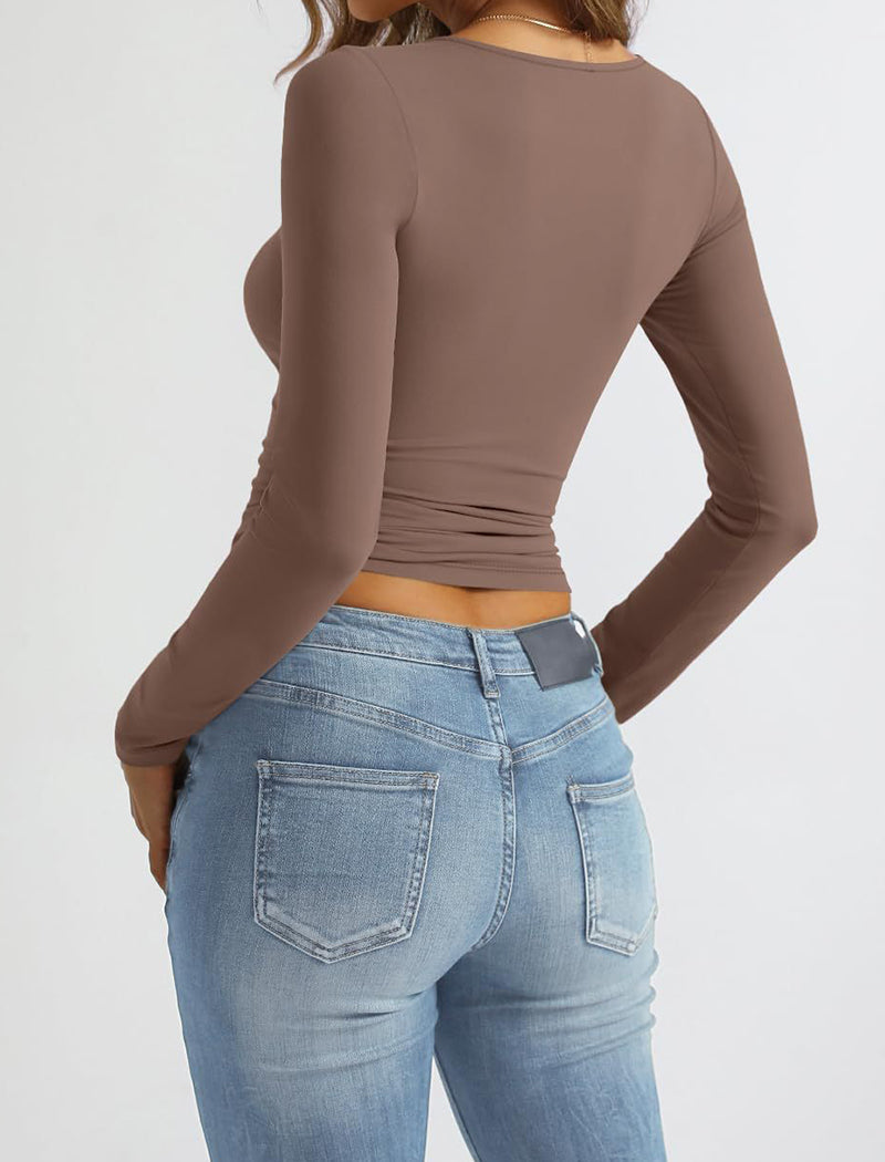 Ruched Square Neck Long-Sleeve Crop Top