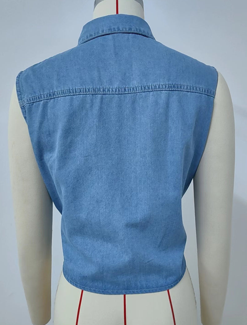 Washed Tie-Front Cropped Shirt