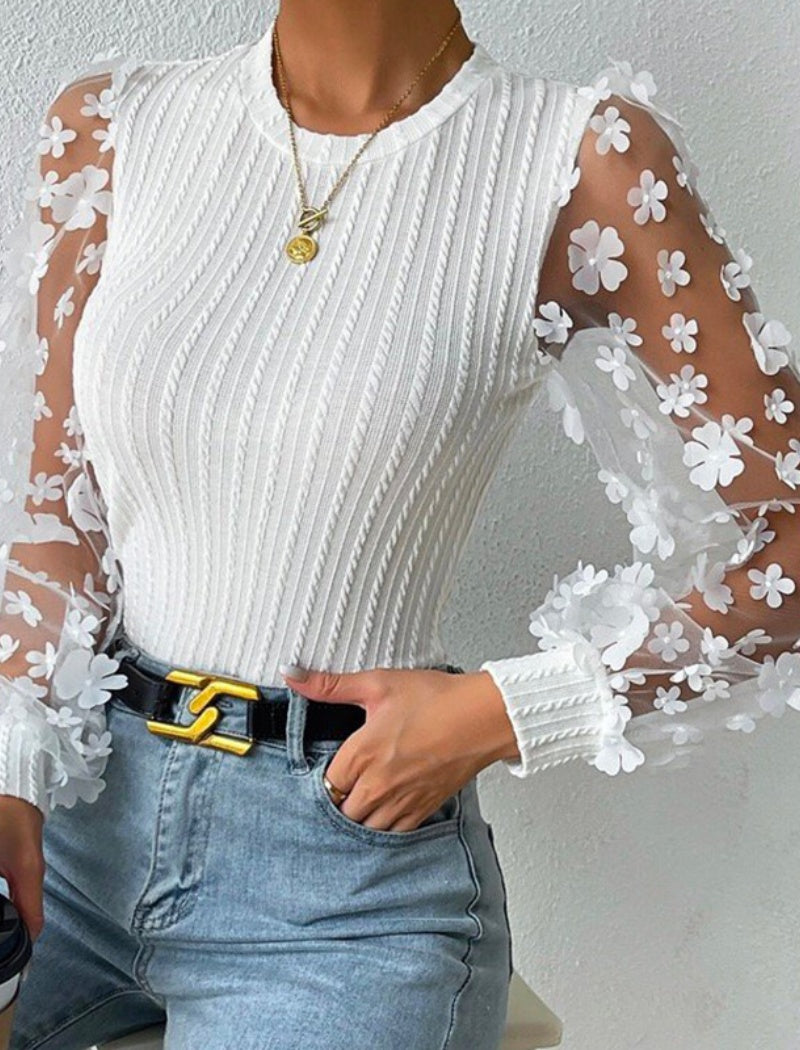 Floral Mesh Sleeve Top