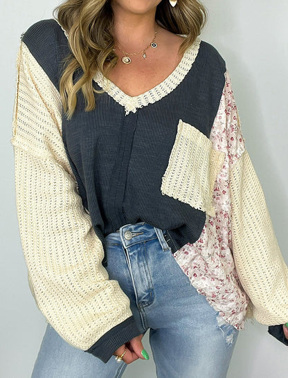 Floral Waffle Knit Pullover Top