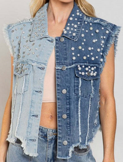 Studded Two-Tone Denim Vest