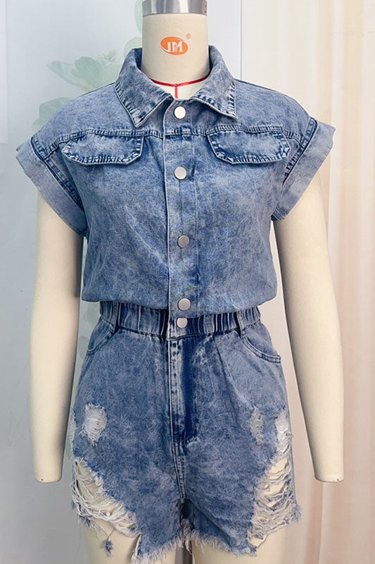 Distressed Denim Romper