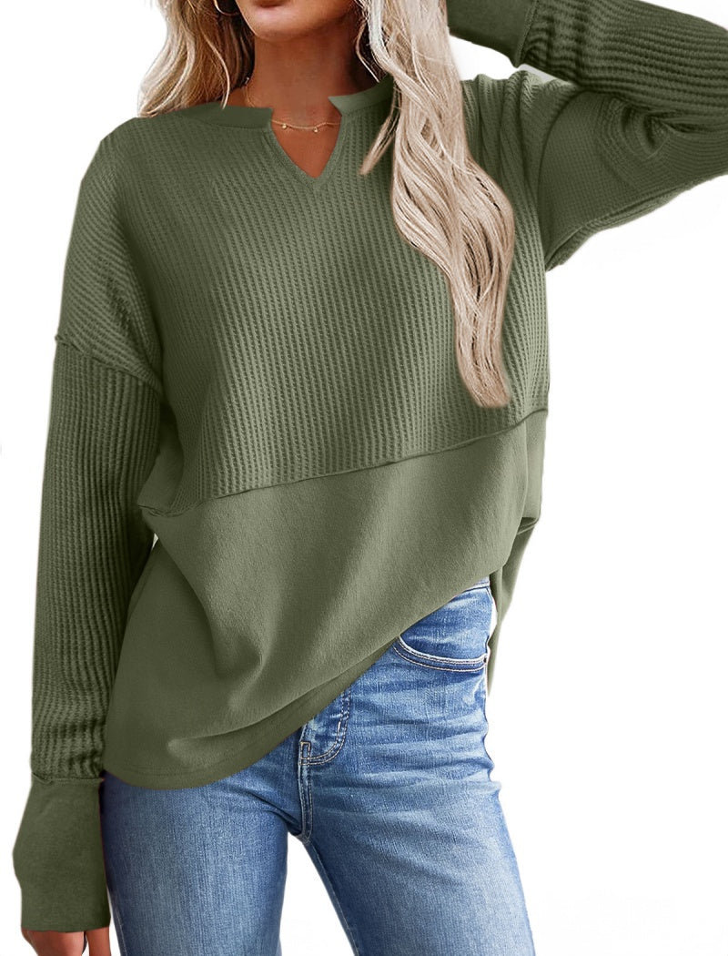 Long Sleeve Colorblock Loose Top