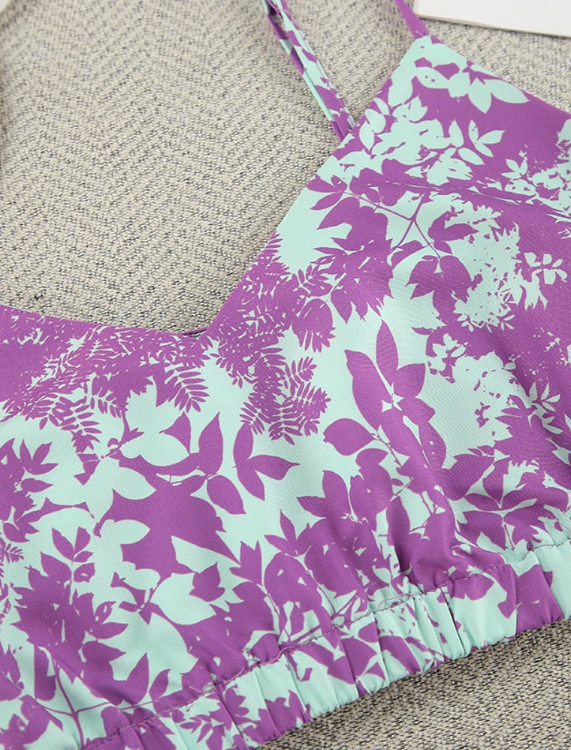 Floral Printed Matching Set with Wide-Leg Pants