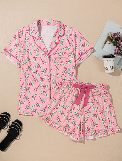 Candy Cane Top and Ruffle Pants Pajama Set