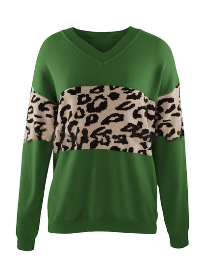 Leopard Accent V-Neck Sweater