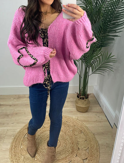 Tie-Front Knit Sweater with Heart Accents