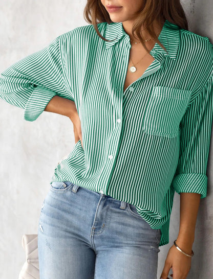 Button-Up Collared Striped Shirt