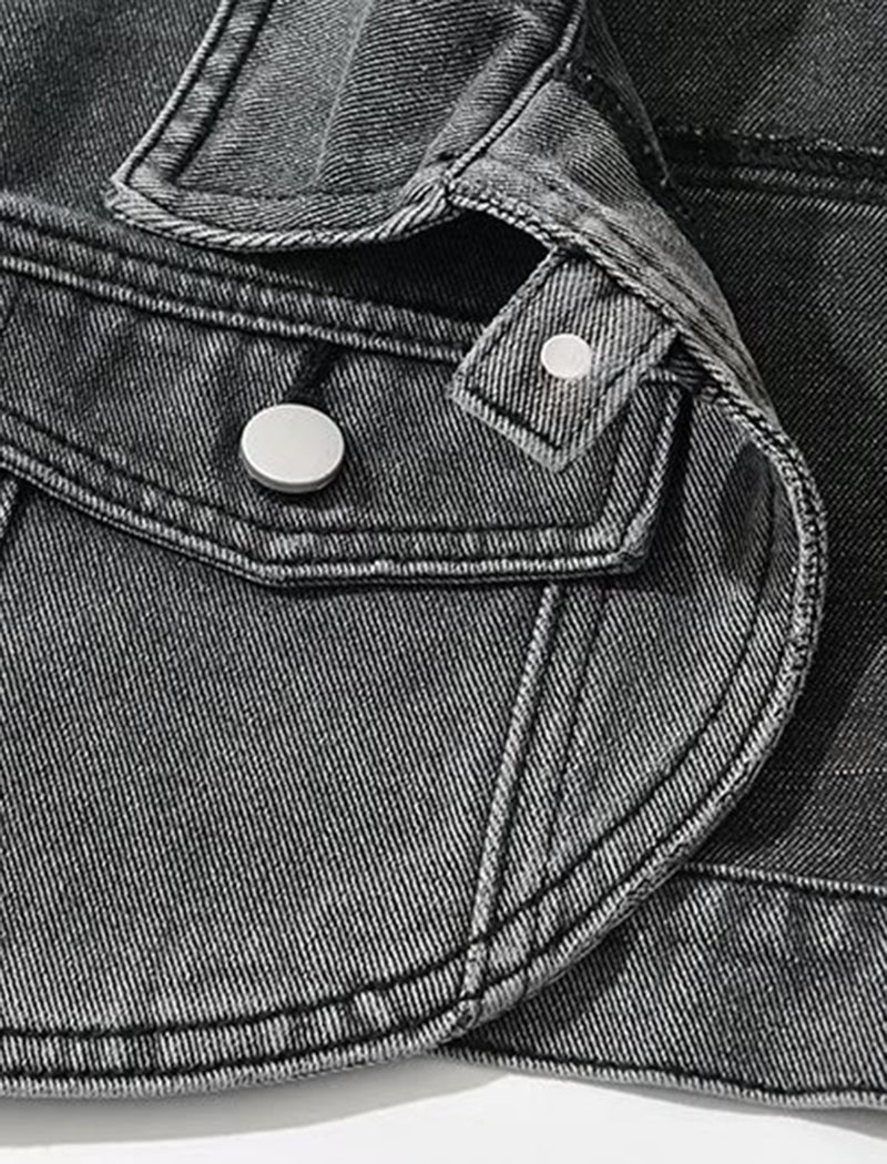 Cropped Button-Up Denim Bolero Jacket