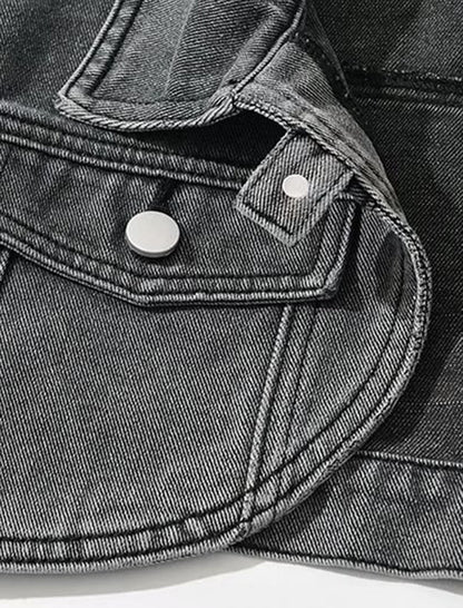 Cropped Button-Up Denim Bolero Jacket