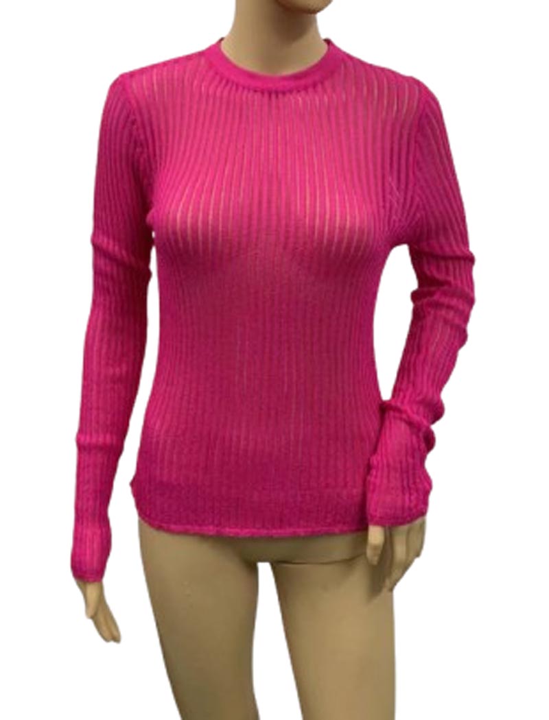 Sheer Ribbed Knit Long Sleeve Top