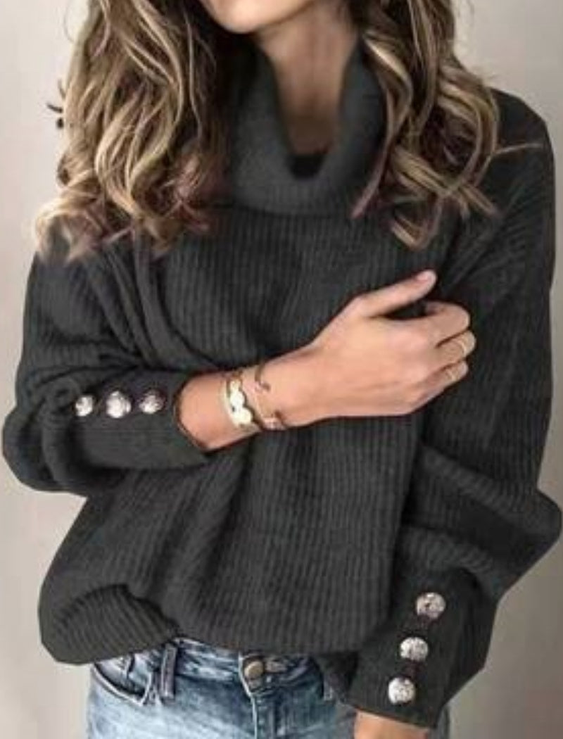 Oversized Button Turtleneck Sweater