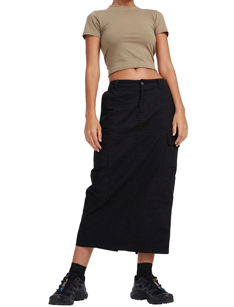 Split-Hem Cargo Midi Skirt