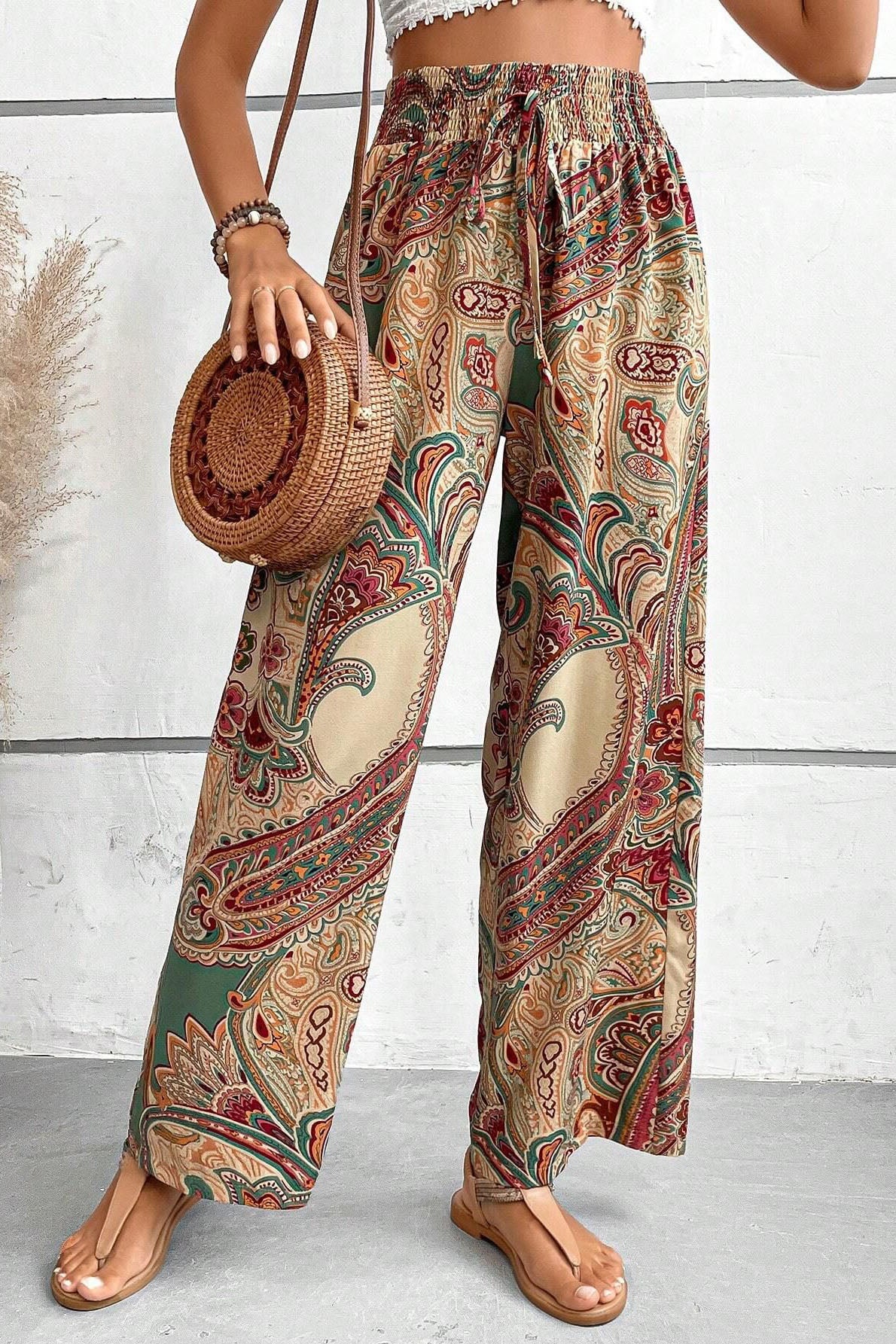 Paisley Print Wide-Leg Pants