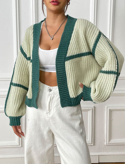 Striped Open-Front Knit Cardigan