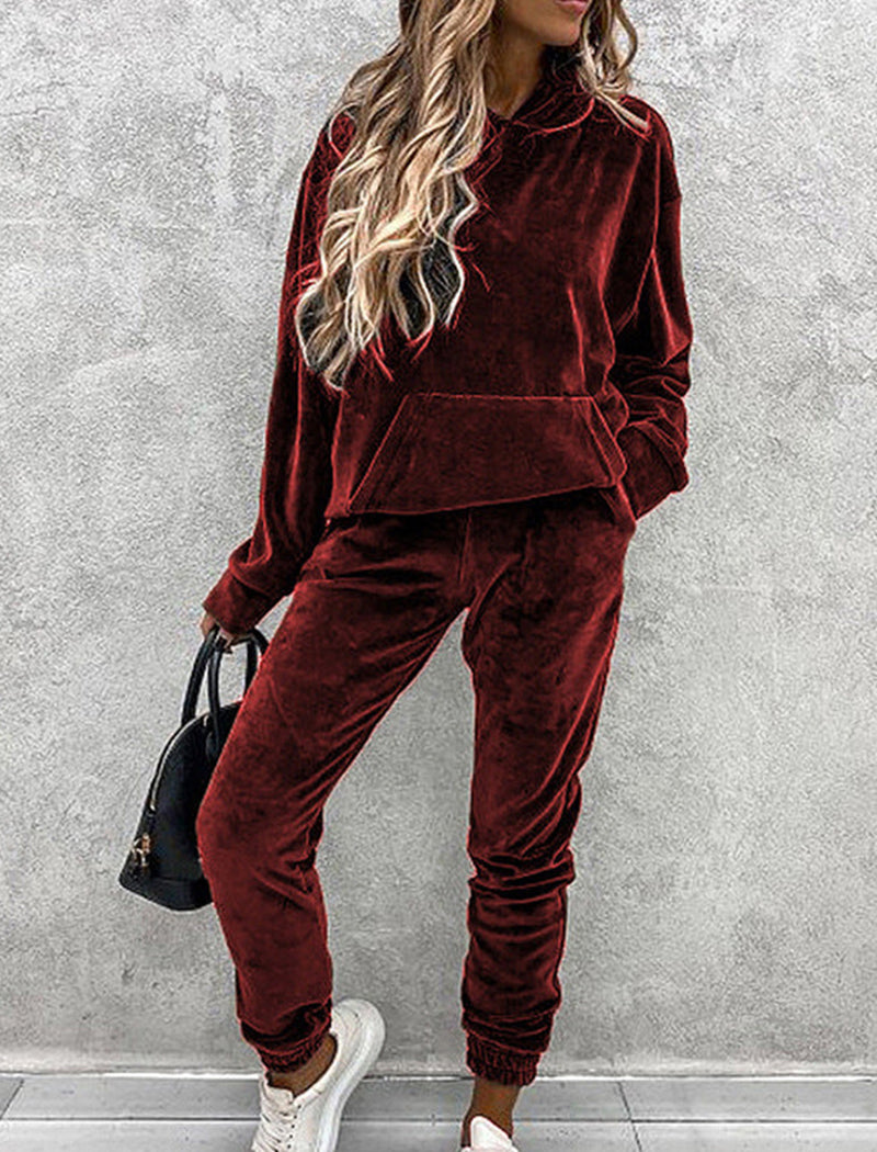 Velour Hoodie and Jogger Lounge Set