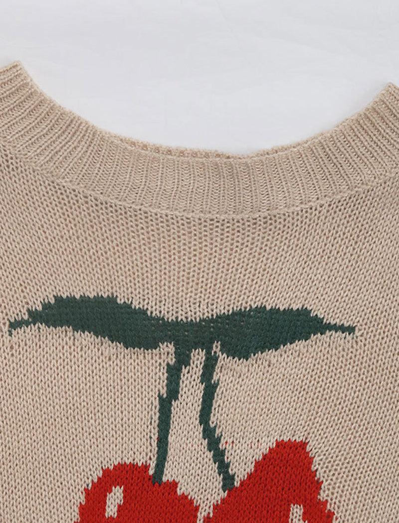 Round Neck Cherry Knit Pullover