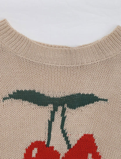 Round Neck Cherry Knit Pullover