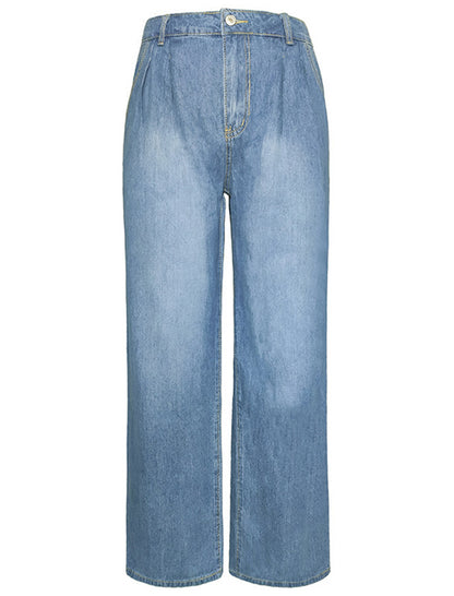 Pleated High-Waisted Denim Pants