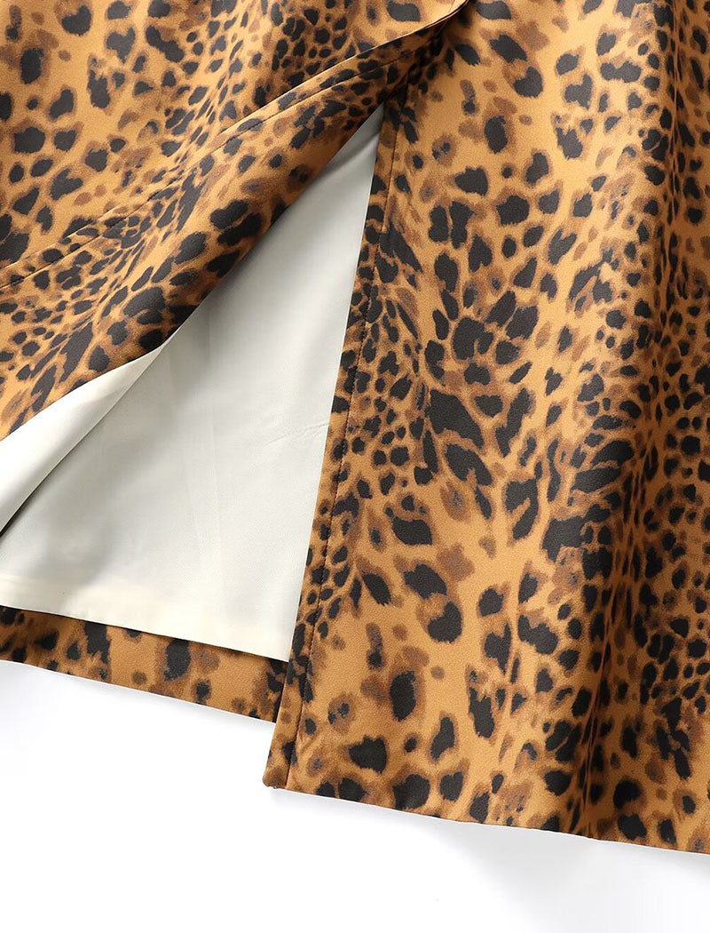 Animal Print Long Sleeve Trench Coat