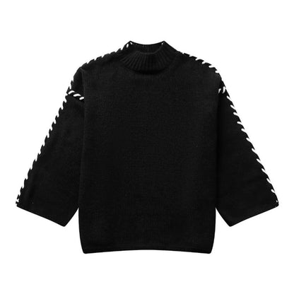 Ribbed High Neck Knit Sweater