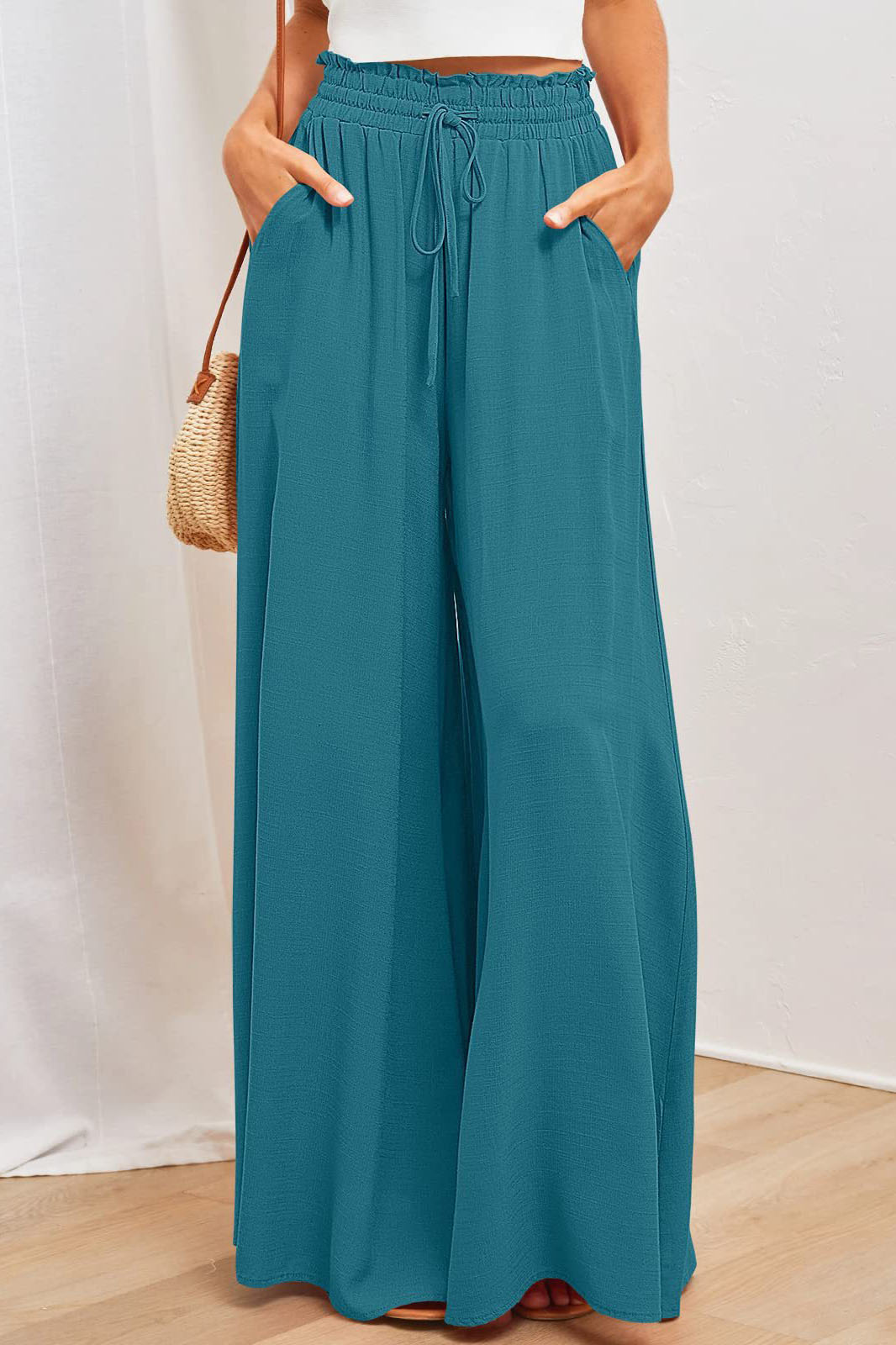 Wide-Leg Drawstring Pants