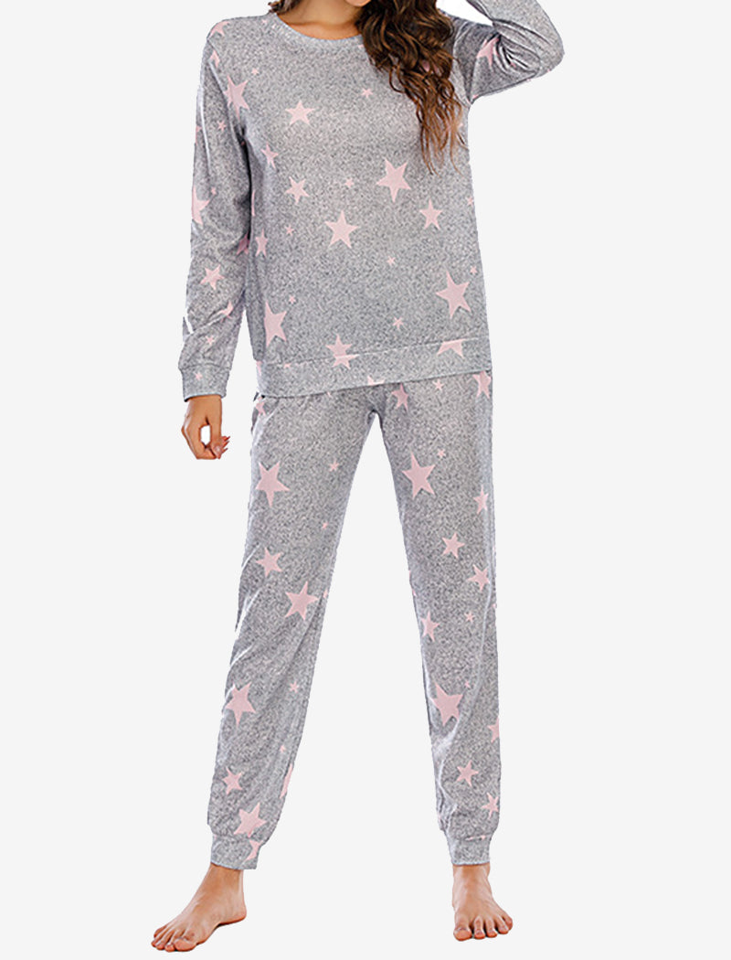 Star Print Long-Sleeve Top and Pants Pajama Set