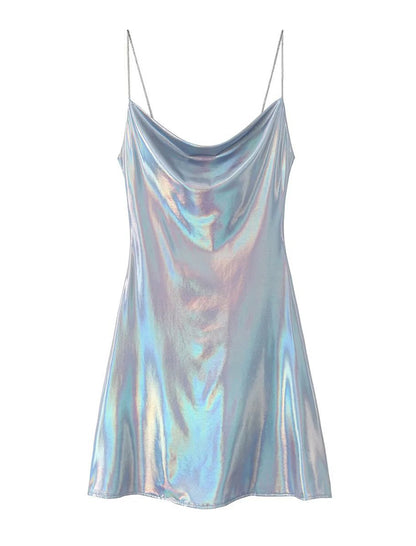 Shiny Cowl Neck Mini Dresses