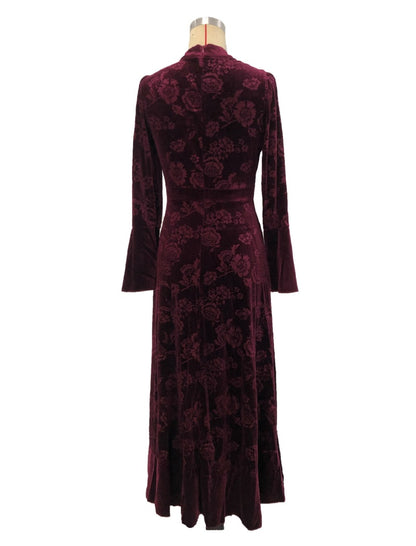 Velvet Maxi Dress with Floral Detailing