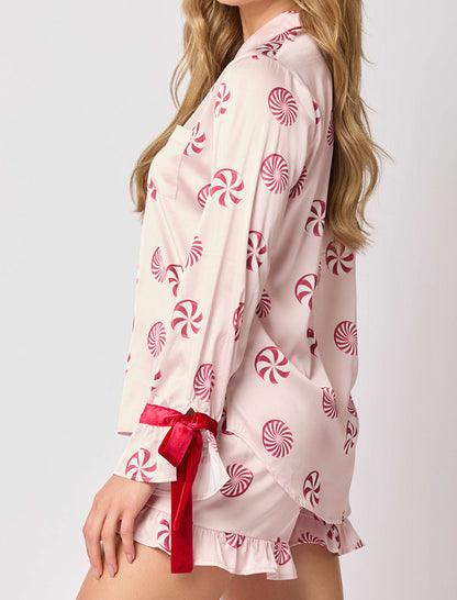 Long Sleeve Satin Top and Shorts Pajama Set