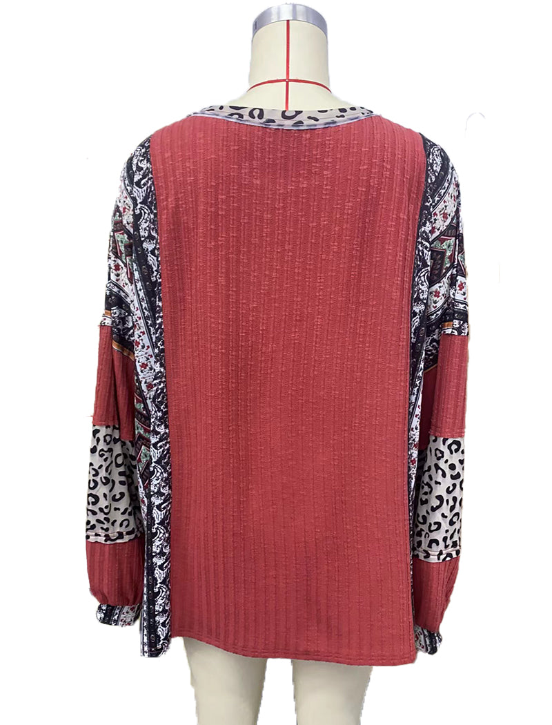 Leopard Patchwork Sleeve Top