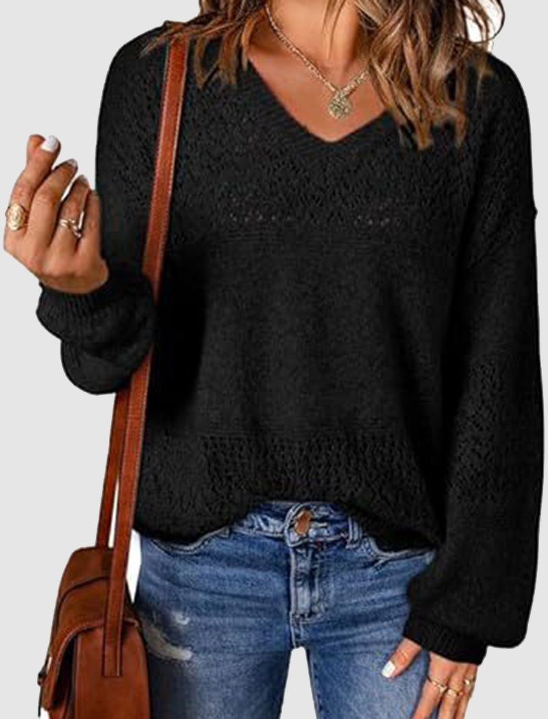 Knit Cutout V Neck Sweater