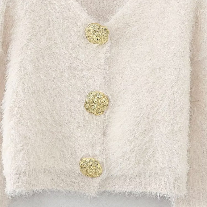 Button-Front Fuzzy Knit Cardigan