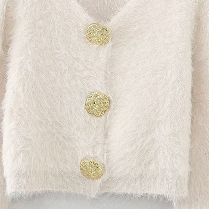 Button-Front Fuzzy Knit Cardigan