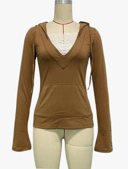 V-Neck Hoodie with Kangaroo Pocket